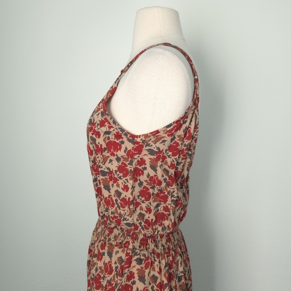 Pampelone Red Beige Floral Alisee Spaghetti Sleeveless Midi Sundress Dress - Picture 6 of 7